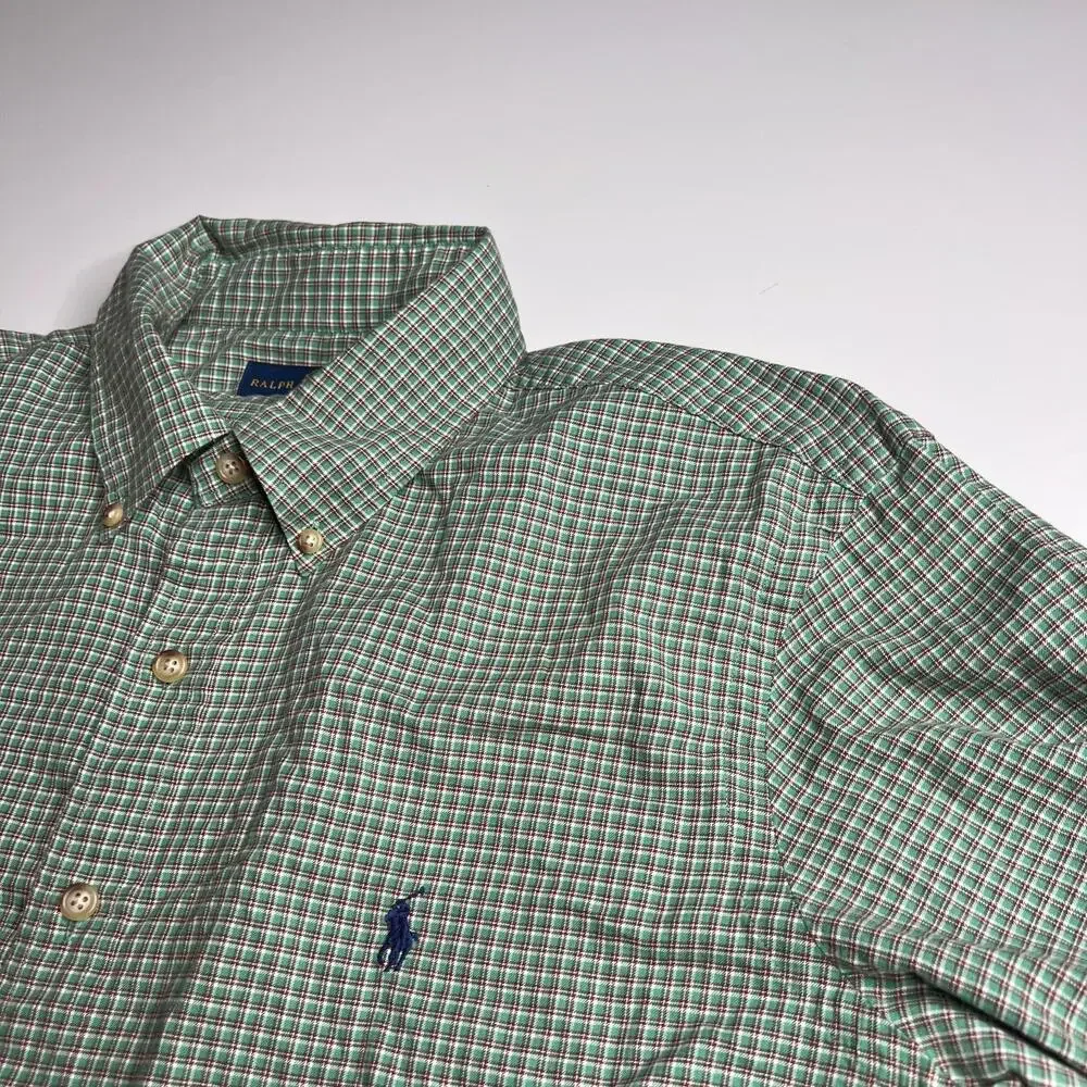 Lot 2 Ralph Lauren Men’s XL Button Down Shirts Blue & Green‎ Plaid 100% Cotton - Picture 5 of 14